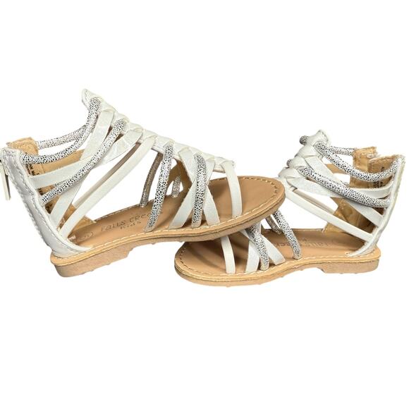 Falls Creek Girls Sandals Size 5C White Silver Strappy Zip Back- Great Condition - Picture 2 of 6